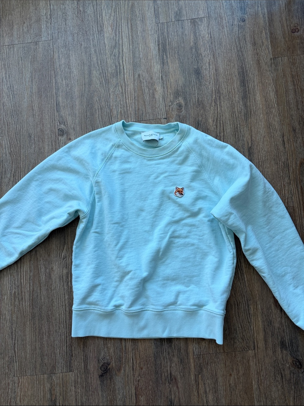 MAISON KITSUNÉ Light Blue Crewneck Sweater with Fox Patch